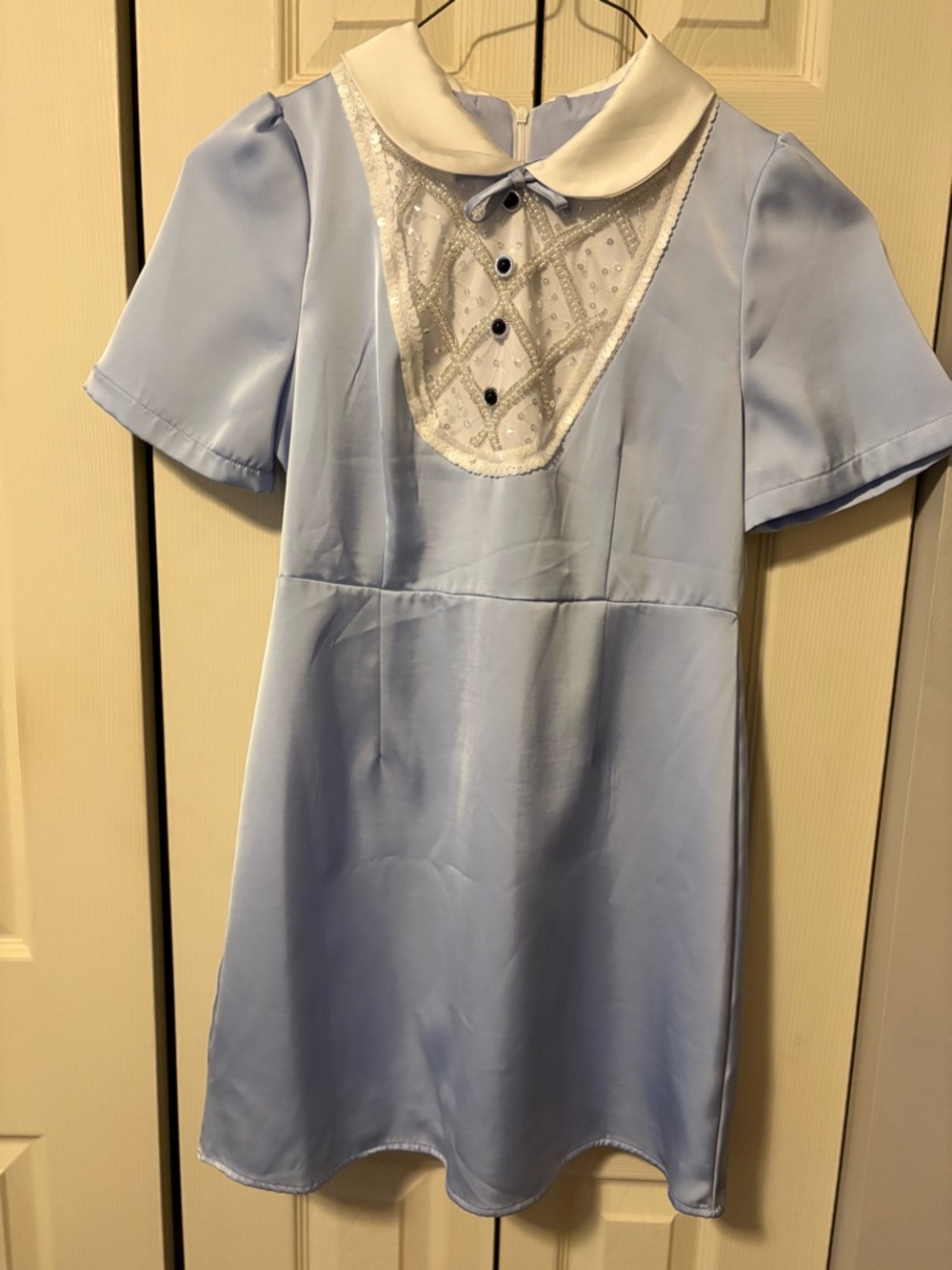 Classic Peter Pan Collar Light Blue Satin Dress